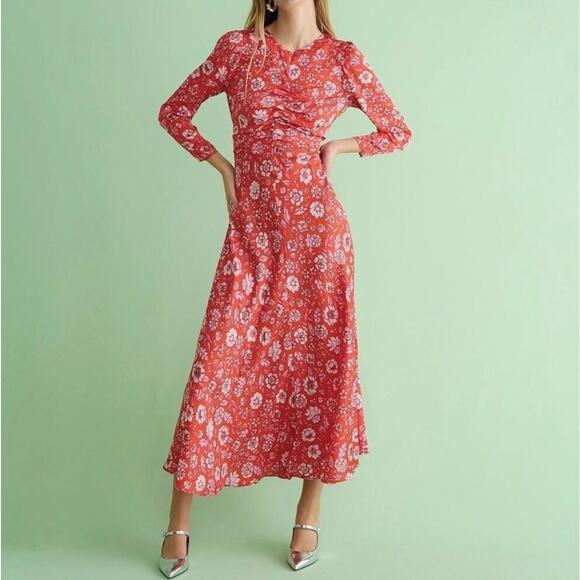 J. Crew Featherweight satin midi Dress size 6 Poppy fields  Glam Floral Formal - Picture 13 of 13